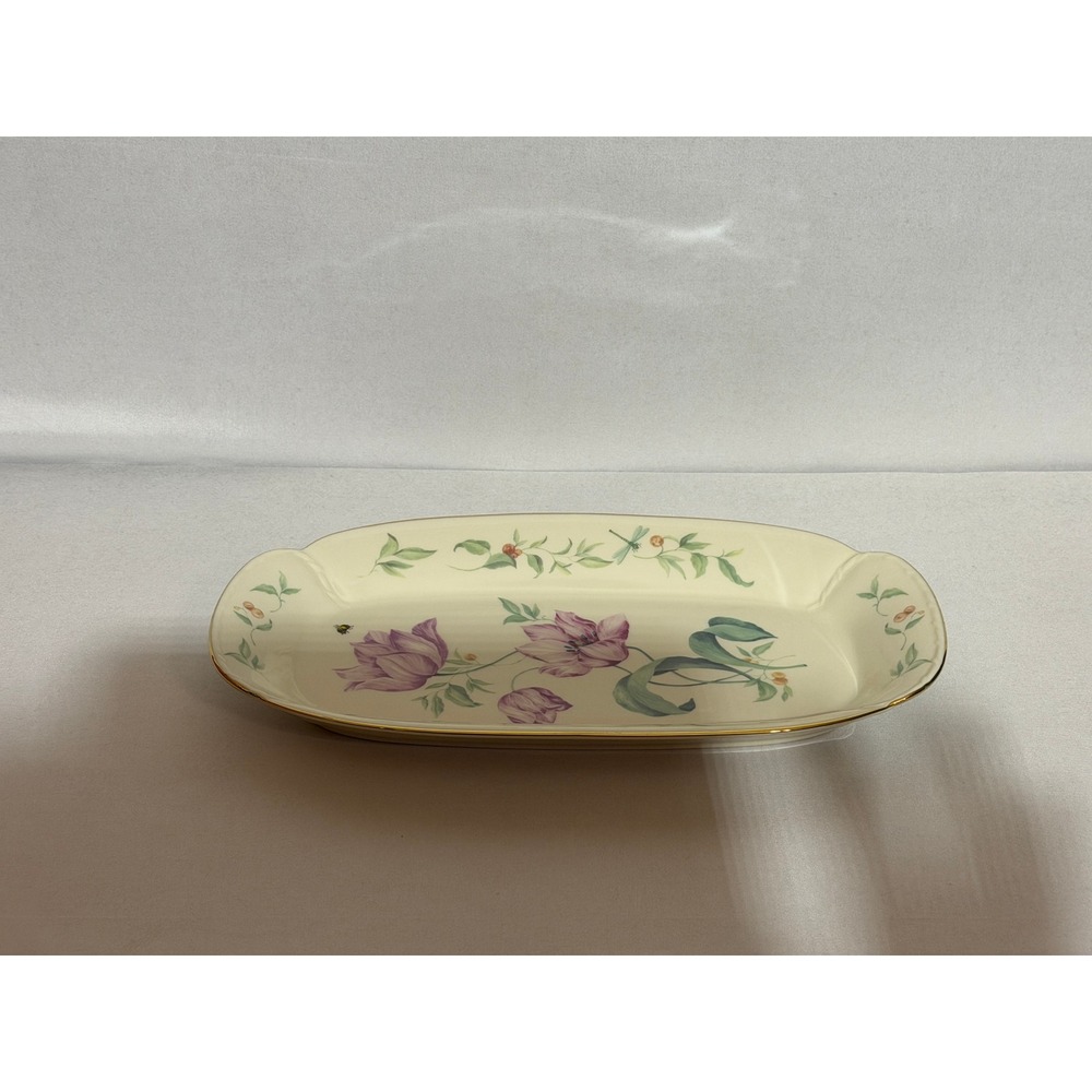 Lenox Morningside Cottage Sandwich Tray Floral Purple Tulip Gold Rim 14 3/8" - Picture 14 of 14